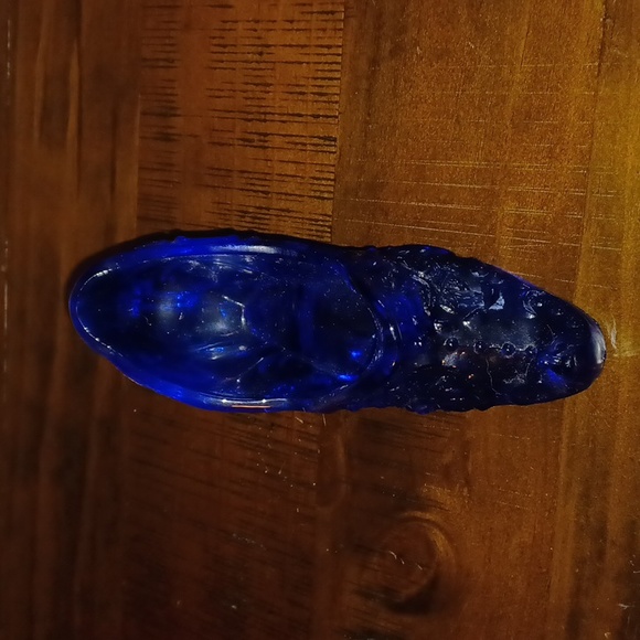 Vintage Mosser Victorian Rose Cobalt Blue Glass Shoe Slipper Upturned Toe - Picture 2 of 5